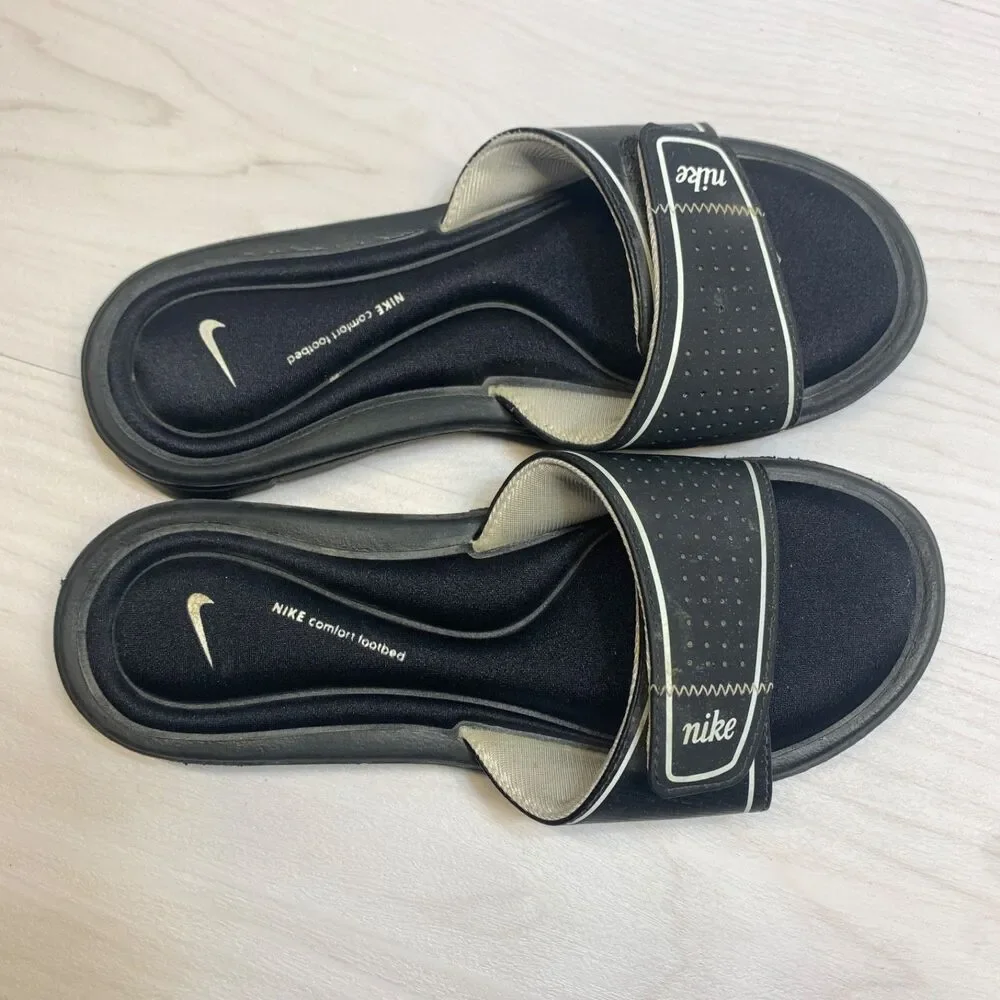 Nike 360883-011 Black Comfort Footbed Slides Slip On Women's‎ Sandals Size 8